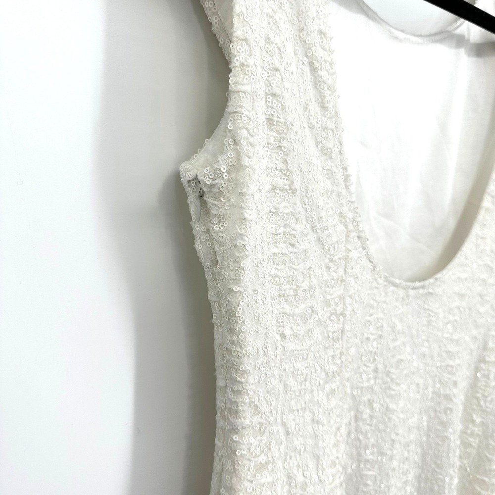 NWT ALBERTO MAKALI White Sequin Cap Shoulder Pad Scoop Sheath Mini Dress 12 - Picture 4 of 10